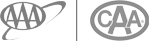 The image features two logos: the AAA logo on the left, consisting of three ‘A’s in an oval with a swirled line, and the CAA logo on the right.