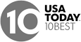 The image shows a logo for "USA Today 10Best" with a large number 10 inside a circle on the left and the text "USA TODAY 10BEST" on the right.